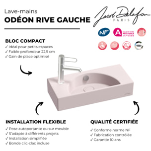 Lave-mains compact 50 cm Odéon Rive Gauche 1 trou de robinetterie à gauche Rose pâle satiné avec bonde