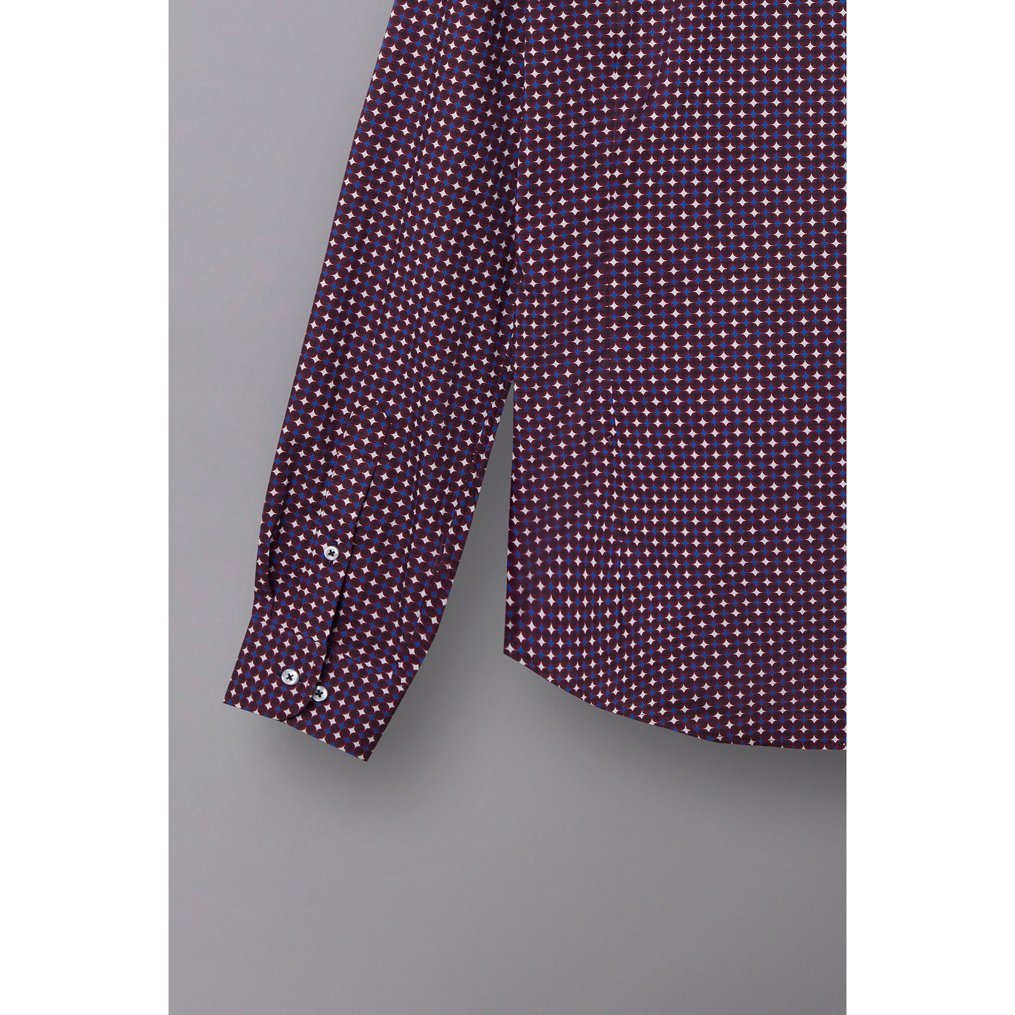 Camicia Uomo 1 Bottone Francese Slim Popeline Stampato Rosso Bordeaux/Bianco
