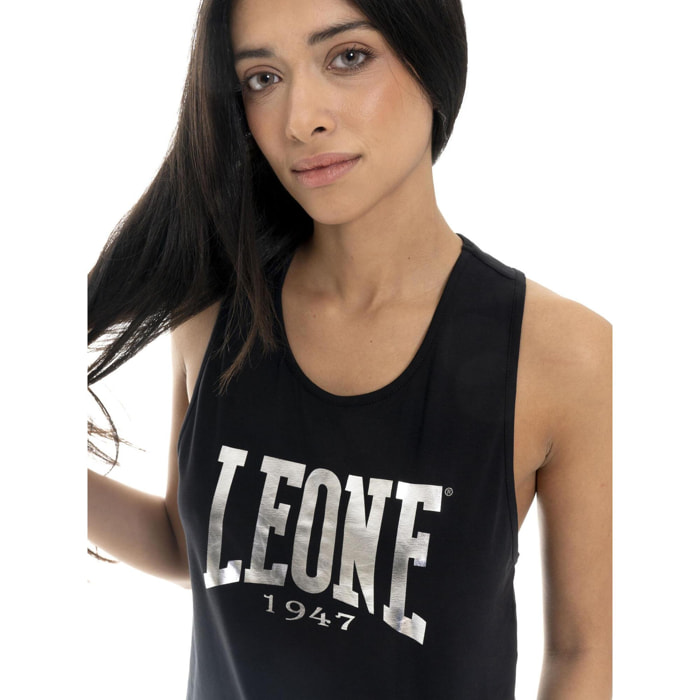 Canotta donna Leone 1947 Apparel in cotone con grande logo metallico frontale.