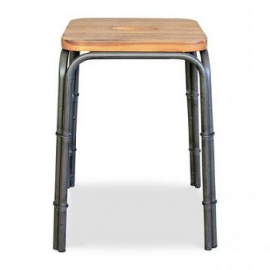 Tabouret en bois d'acacia et métal style industriel - ATELIER