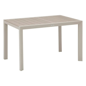 Table de jardin "Évasion" effet bois lin & argile 4 places lates en aluminium