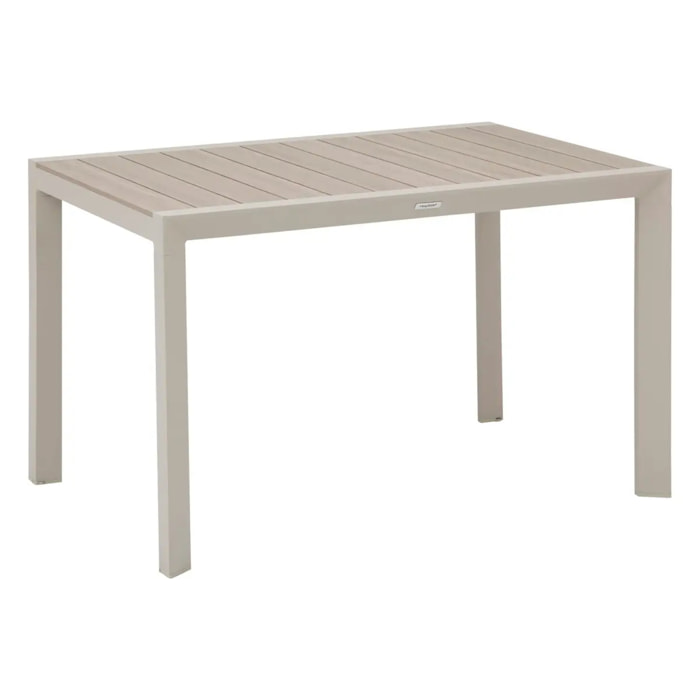 Table de jardin "Évasion" effet bois lin & argile 4 places lates en aluminium