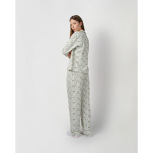 Pigiama lungo camicia in cotone melodi verde