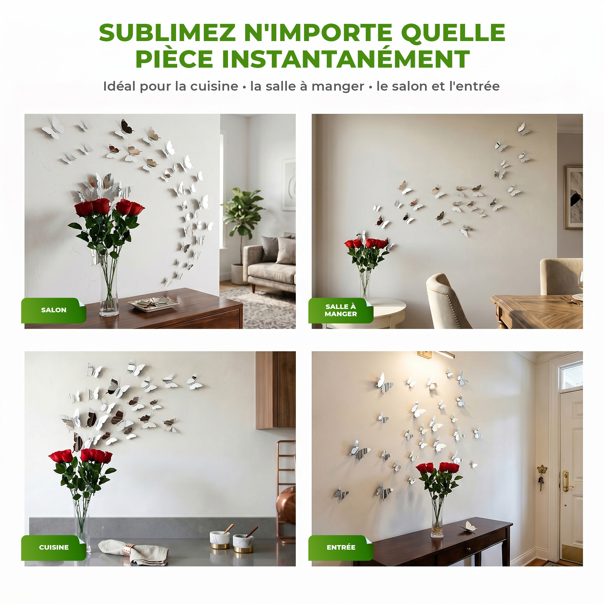 Kit de 12 Stickers papillons 3D miroirs