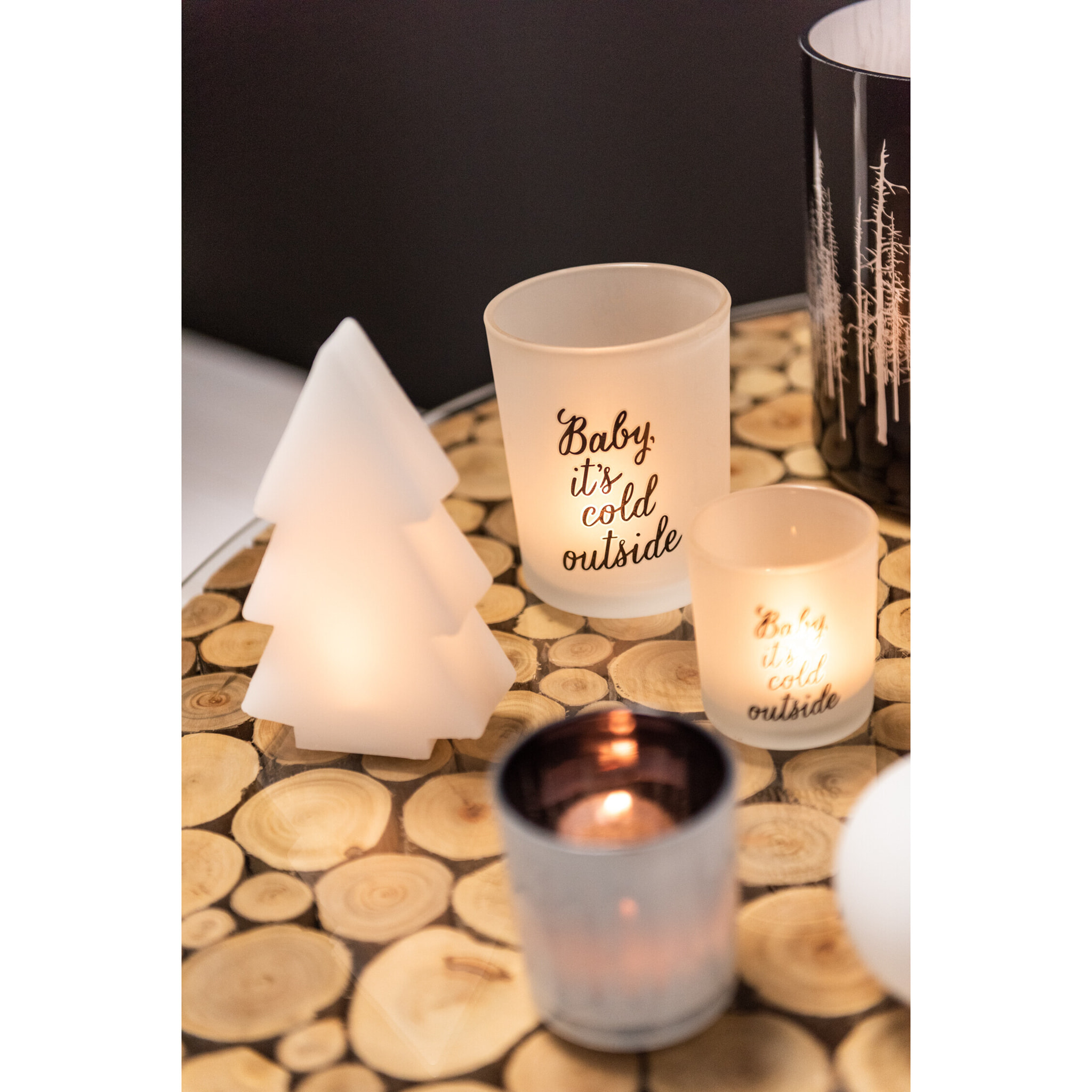 J-Line photophore Baby - verre - blanc/noir - large - 2 pcs