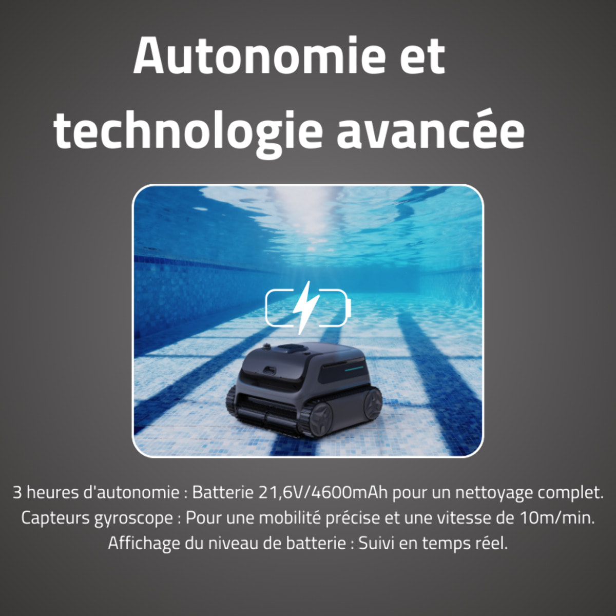 Bestway Robot nettoyeur de piscine Orion sans fil avec double filtration compatible tous revêtements