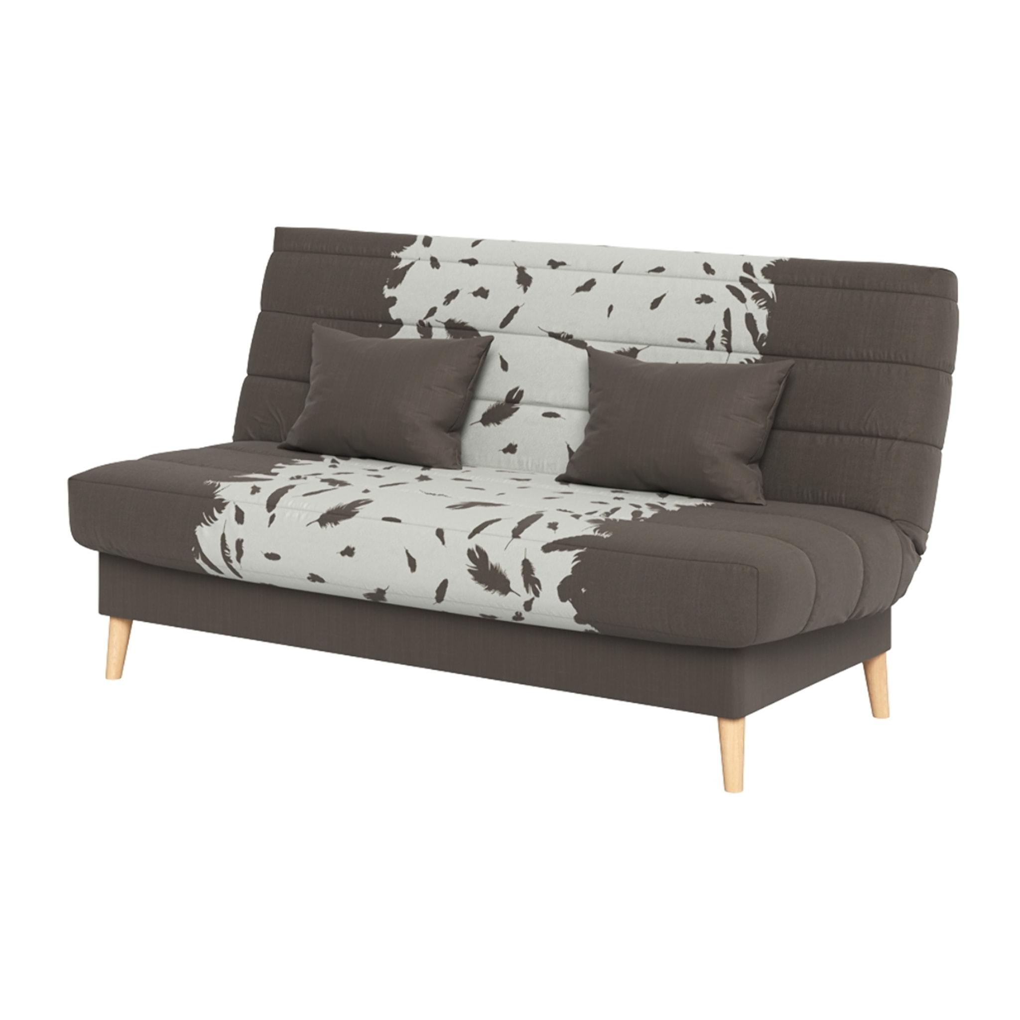Canapé convertible Soho, matelas Simmons, 130 x 190 cm, 2 coussins offerts, Taupe à motifs