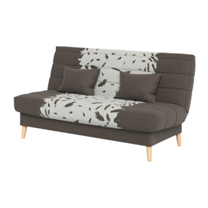 Canapé convertible Soho, matelas Simmons, 130 x 190 cm, 2 coussins offerts, Taupe à motifs