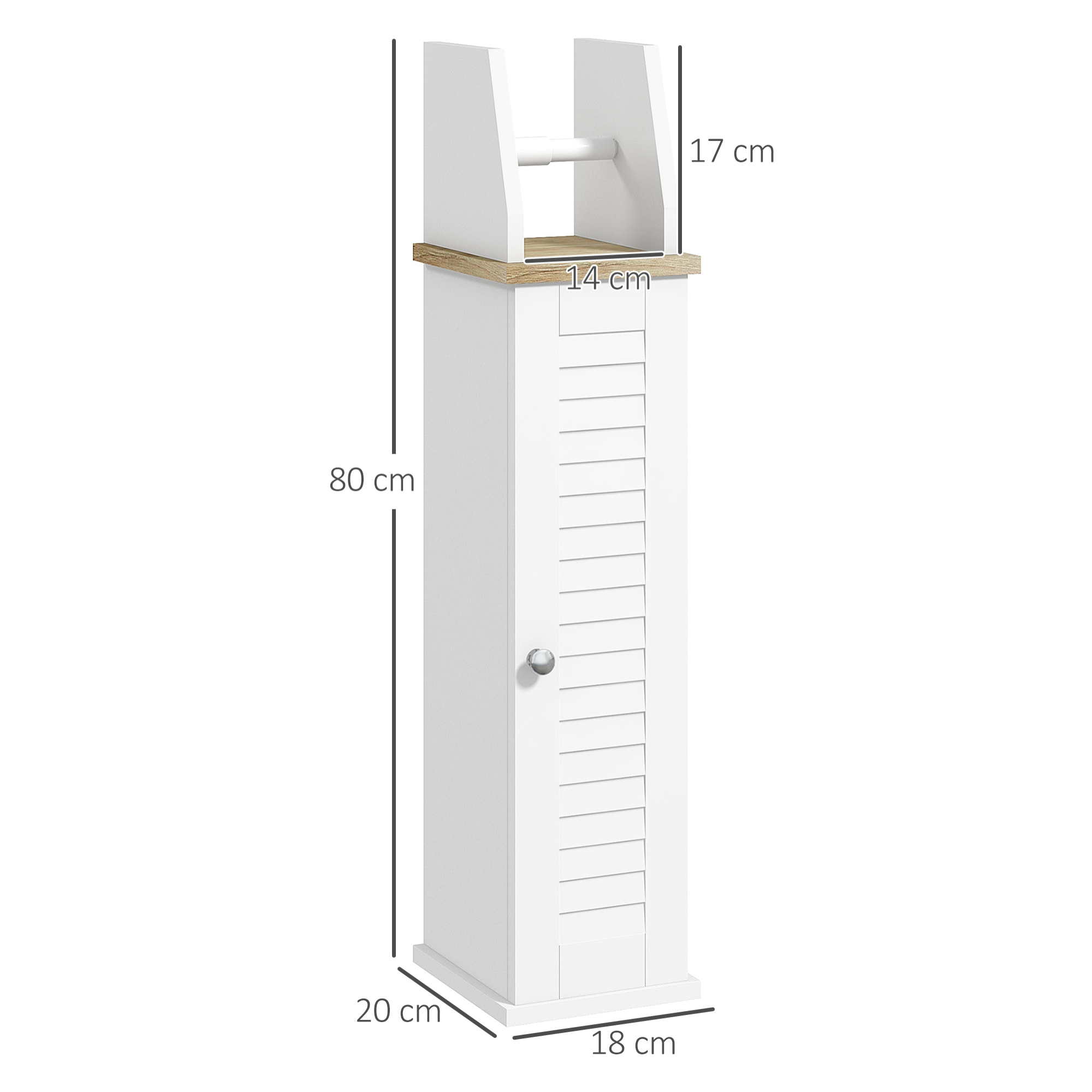 Armario de Baño Moderno Columna Auxiliar de Baño Mueble de Suelo de Baño con Estantes Ajustables y Portarrollos de Papel 18x20x80 cm Blanco