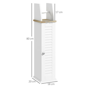 Armario de Baño Moderno Columna Auxiliar de Baño Mueble de Suelo de Baño con Estantes Ajustables y Portarrollos de Papel 18x20x80 cm Blanco