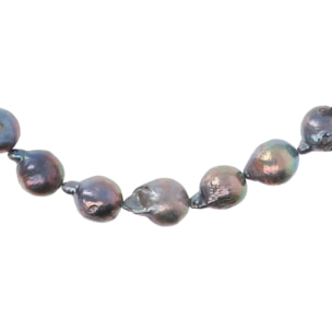 PERLAVIVA - Collana Girocollo in Argento 925 placcato Oro Bianco 18Kt con Perle Grigie d'Acqua Dolce Ø 12/13 mm