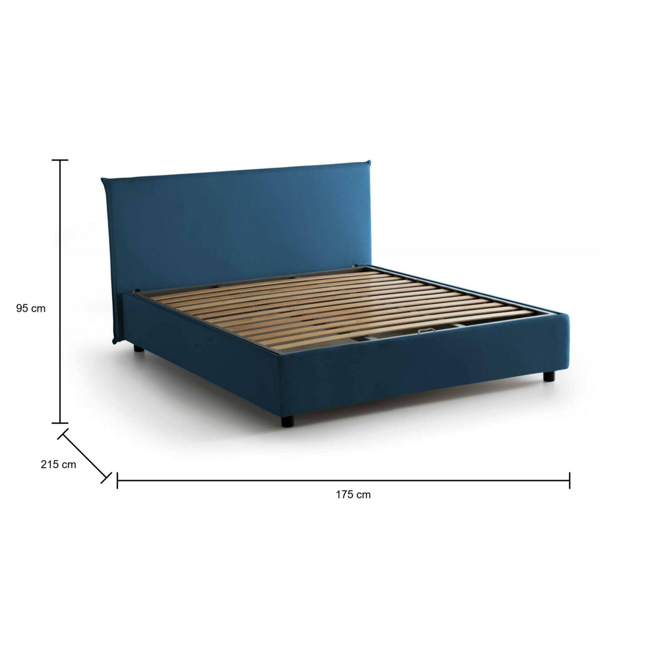 Letto matrimoniale Bonella, Letto contenitore con rivestimento in tessuto, 100% Made in Italy, Apertura frontale, adatto per materasso Cm 160x200, Blu