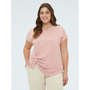 Fiorella Rubino - T-shirt con drappeggio e punti luce - Rosa cipria
