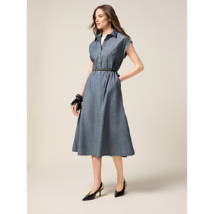 Oltre - Chemisier in tessuto misto lino effetto denim - Blu