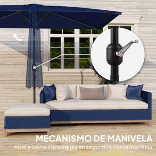 Sombrilla de Terraza Exterior, 198x294 cm, Parasol de Terraza Exterior con Ángulo Ajustable, Manivela, Mástil de Aluminio Desmontable y Anti-UV, Sombrilla para Jardín, Patio, Azul Marino