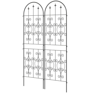Treillis de jardin effet fer forgé pointe de fleur de lys  - 2 supports plantes grimpantes - 50 x 180 cm - métal époxy noir
