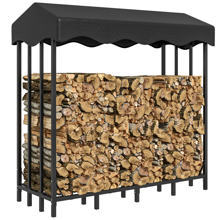 Soporte para Leña con Cubierta Estante de Leña Leñero de Metal con Estructura Reforzada Carga 1200 kg para Interior y Exterior 143x70x145 cm Negro