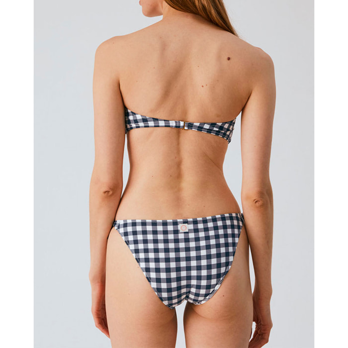 Top de bikini bandeau con aro y estampado vichy
