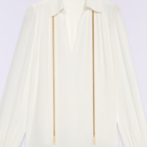 Oltre - Blusa in tessuto crêpe con catena - Bianco