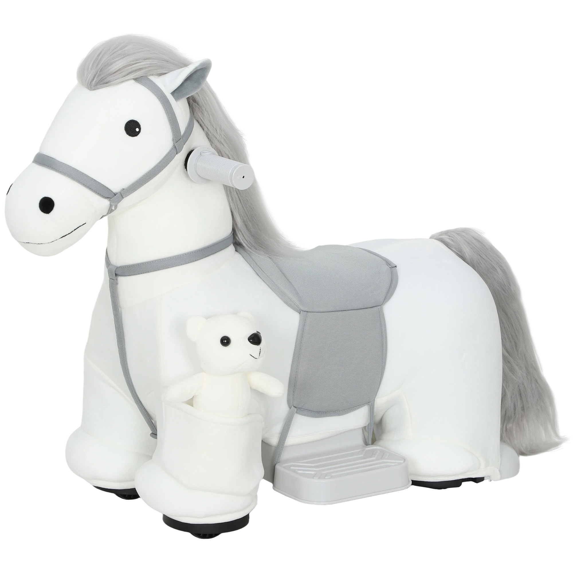 Caballito Eléctrico con Música, Batería 6V, Caballo de Juguete Eléctrico, Tacto Suave, Ruedas Silenciosas de PU, Marcha Adelante, Regalo para Niños y Niñas de 1,5 a 5 Años, Blanco