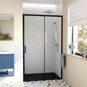 TEX BB Porte de douche 120x195cm coulissante anticalcaire avec profilés noir mat  (TEXDBB120CT-SET)