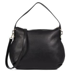 FIRENZE ARTEGIANI Borsa a Spalla da Donna Acerenza. Vera Pelle Dollaro Made in Italy 38x8x27 Cm. Colore nero