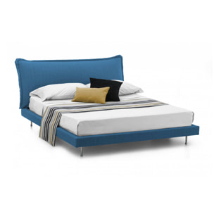 Letto matrimoniale Arcore, Letto fisso con rivestimento e testata in tessuto, 100% Made in Italy, adatto per materasso Cm 160x190, Blu