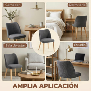 Pack de 2 Sillas de Comedor, Sillas de Cocina Nórdicas, Tapizadas de Lino, Respaldo Curvo, Asiento Acolchado, Patas de Madera, Gris Claro