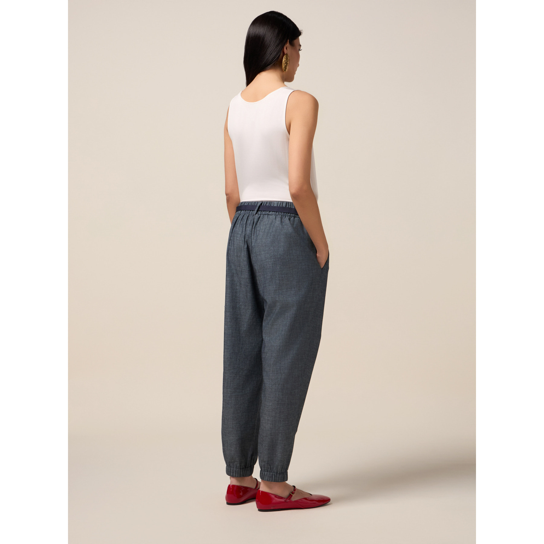 Oltre - Joggers in tessuto misto lino effetto denim - Blu