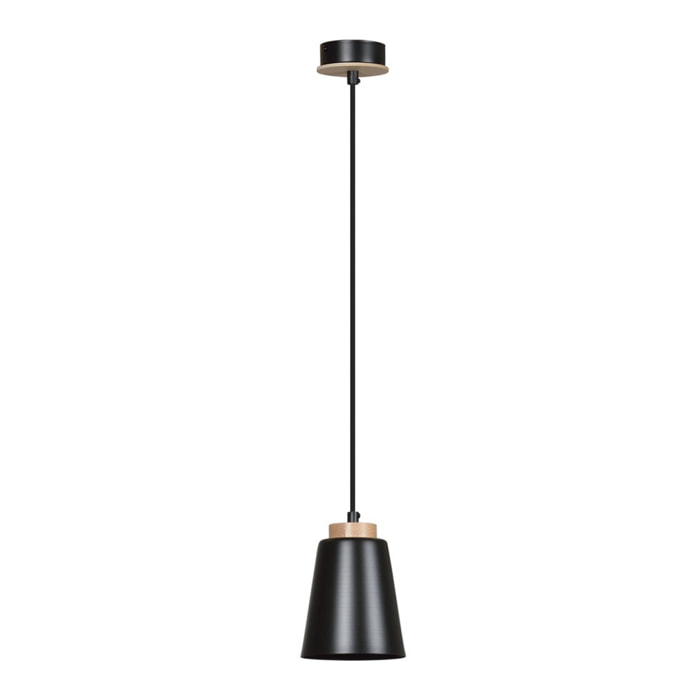 Lampada a sospensione BOLERO nera con dettagli in legno