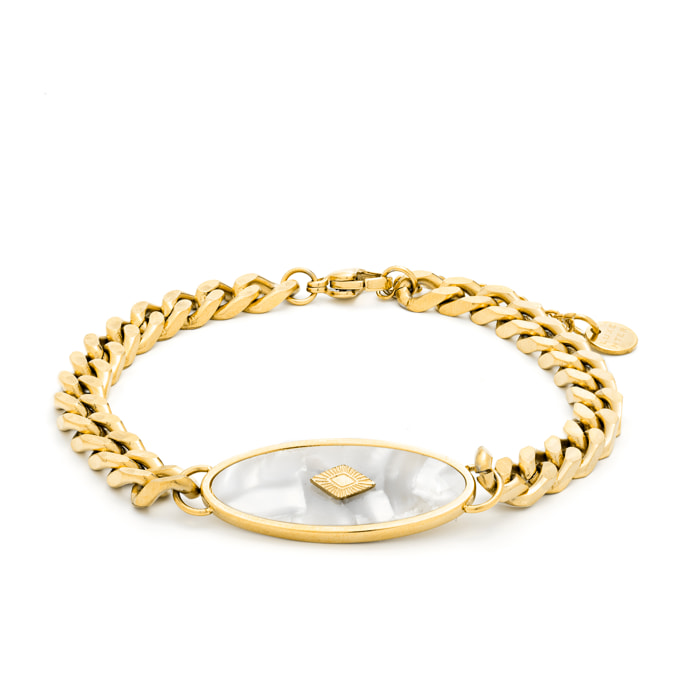 Pulsera de Madreperla Blanca acabada en oro amarillo de 18k