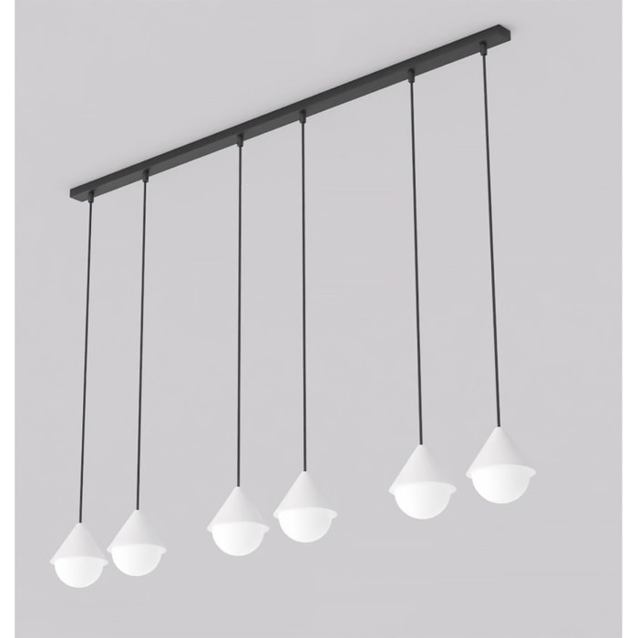 Lampada a sospensione GIRO in acciaio nero e vetro bianco
