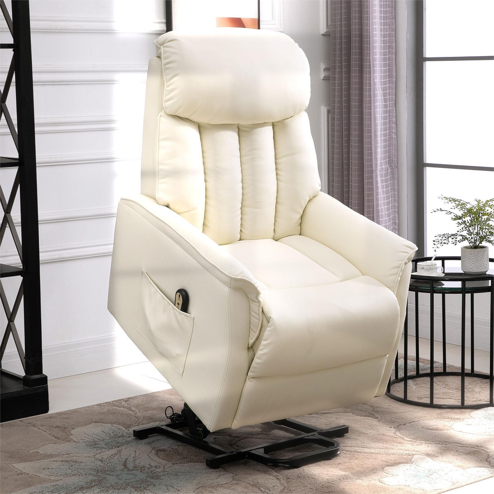 Fauteuil de relaxation électrique fauteuil releveur inclinable avec repose-pied ajustable revêtement synthétique tissu crème