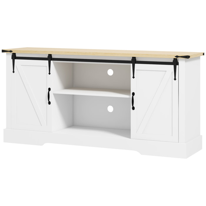 Buffet design 2 portes coulissantes 3 étagères - dim. 150L x 40l x 72H cm - blanc aspect bois clair