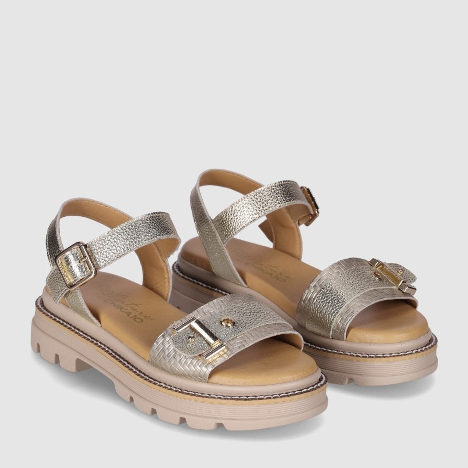 Sandalias de Piel - Platino - Tacón: 3 cm