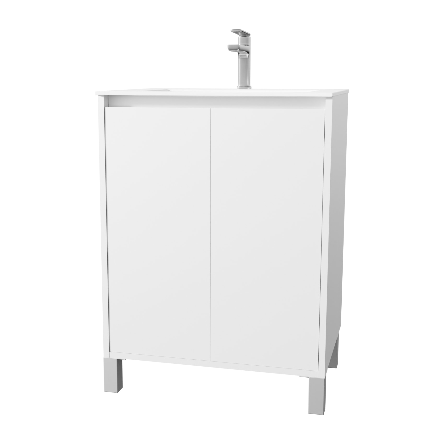 Pack Meuble Salle de Bains 60cm Laqué Blanc 2 portes avec Vasque Céramique Blanche - XENOS