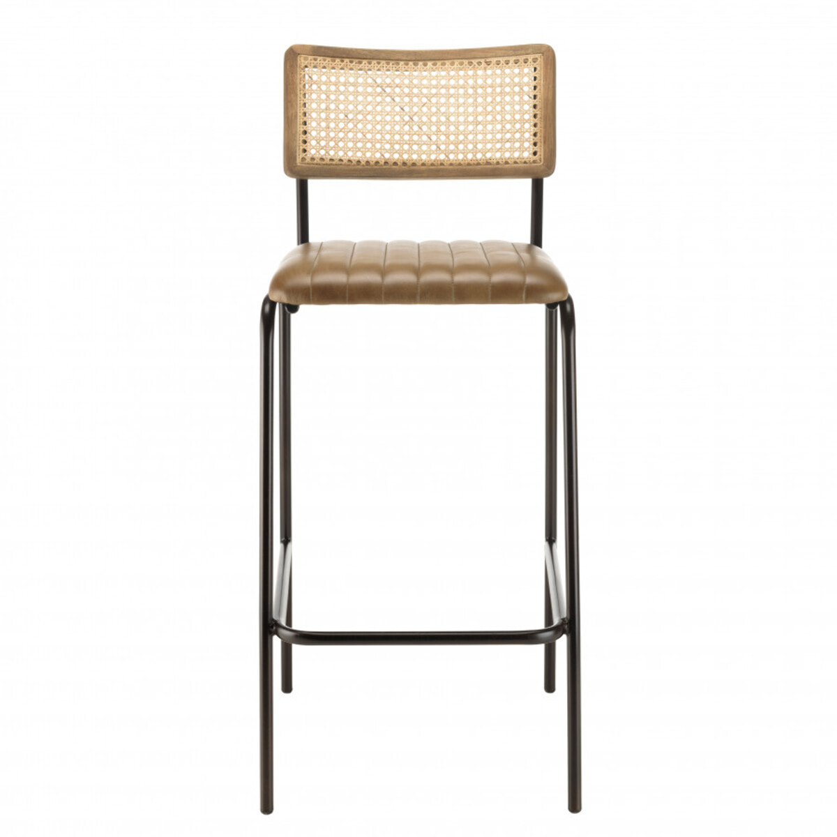 MARCEL - Lot de 2 tabourets de bar assise matelassée cuir dossier droit