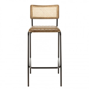 MARCEL - Lot de 2 tabourets de bar assise matelassée cuir dossier droit