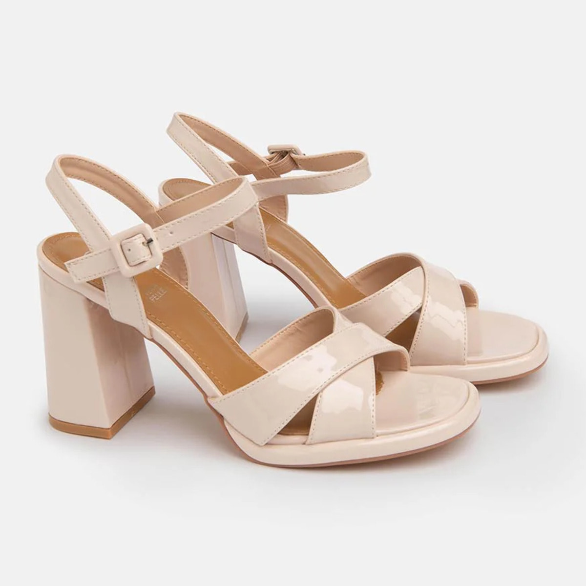 Decolletè con fascette incrociate e tacco ampio - BEIGE