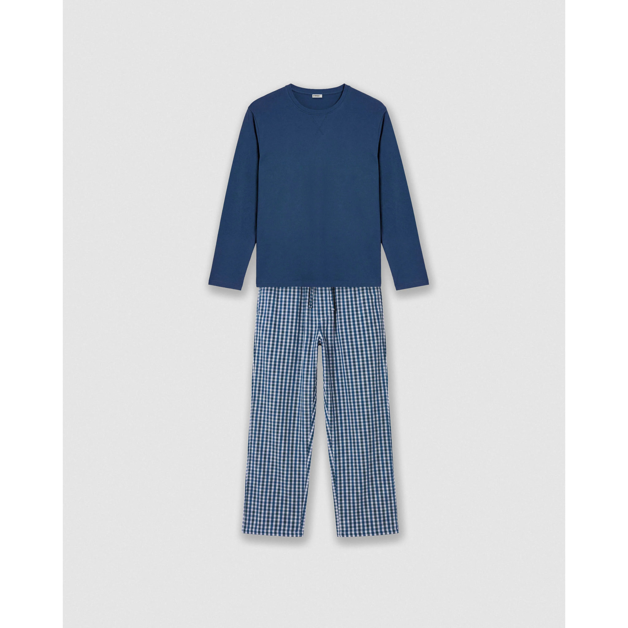 Pigiama lungo da uomo joshua in cotone a quadri blu navy