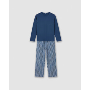 Pigiama lungo da uomo joshua in cotone a quadri blu navy