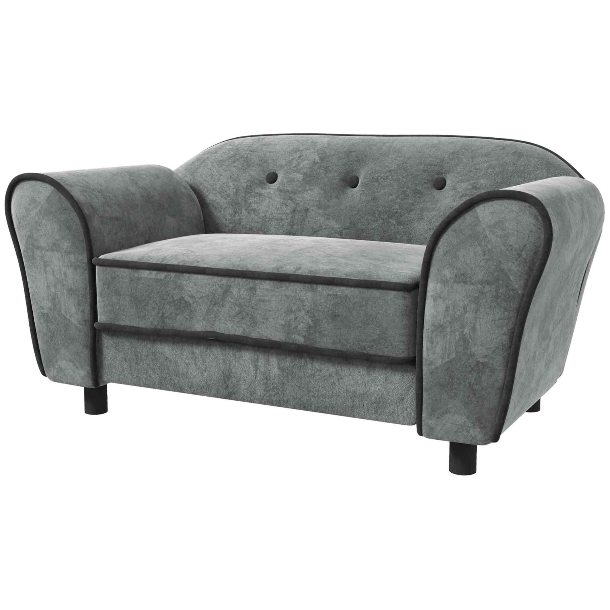 Canapé pour chien design - coussin déhoussable - dim. 74L x 41l x 32,5H cm - velours gris