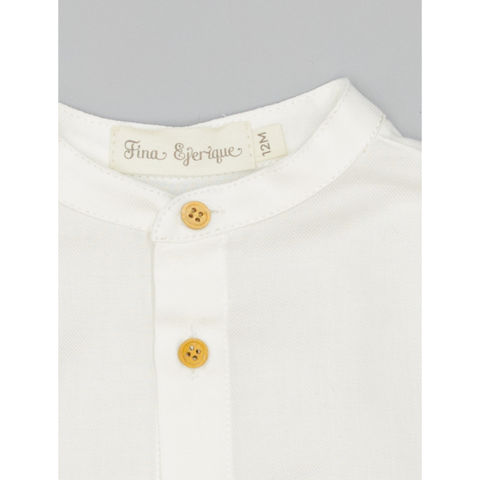 Camisa Blanca De Viella Con Cuello Mao