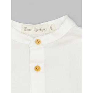 Camisa Blanca De Viella Con Cuello Mao