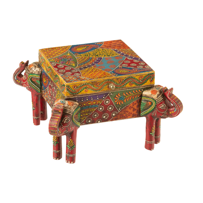 J-Line boîte Elephant Pied Delhi - bois - multicolore