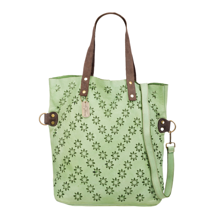 Badia borsa shopper donna. Pelle autentica Napa con design di stelle perforate.
