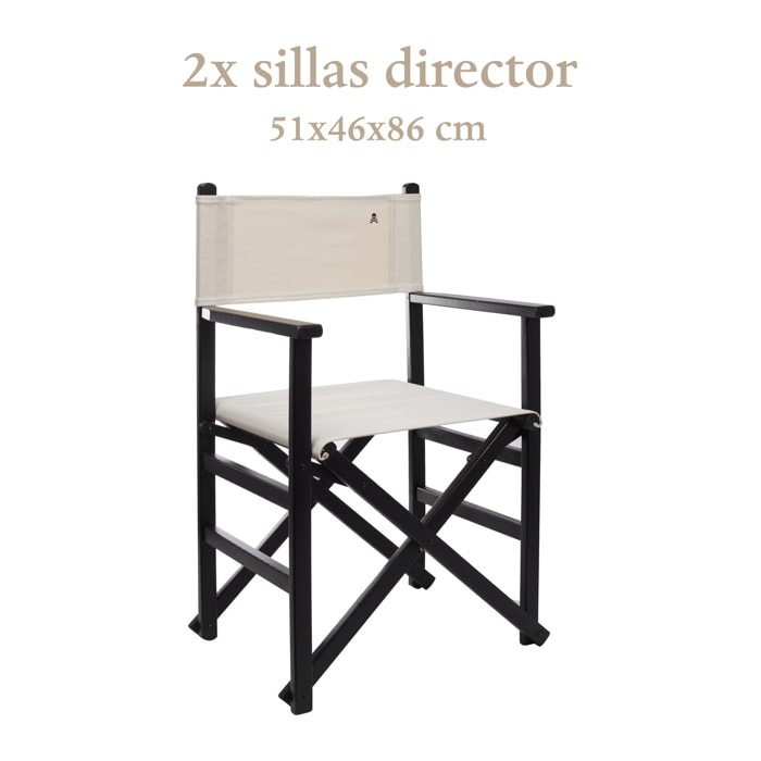 Set de 2 sillones director plegables estructura color wengué con lona color crudo