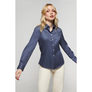 Camicia blu slim fit con particolare ricamato Rigby Go