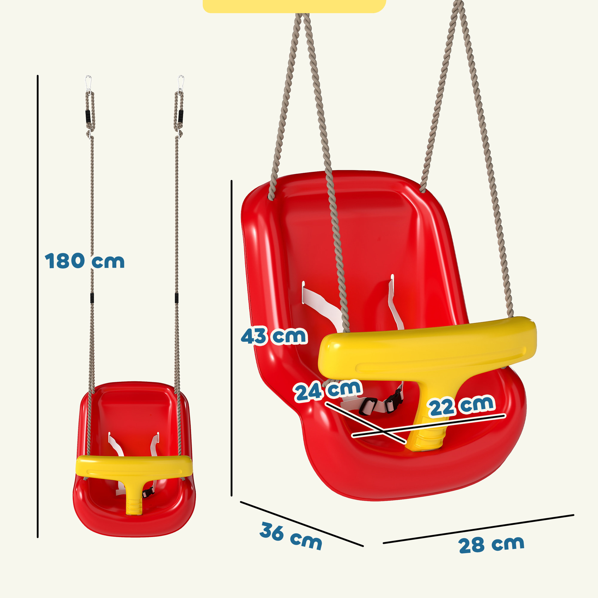 Columpio Infantil, Columpio para Niños, Cuerda Ajustable, con Respaldo Alto, Barandilla de Seguridad en T, para Interior, Exterior, Rojo