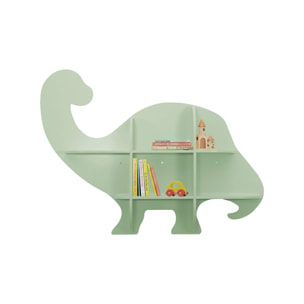 Etagère murale dinosaure 5 espaces de rangement vert - L 108 x P 16.5 x H 78.5 cm - Brachi